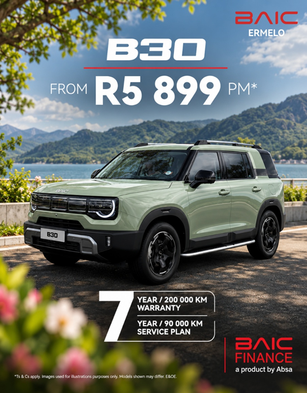 Take on every journey in the bold BAIC B30, from just R5 899 PM*.