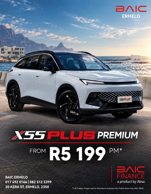 Make a statement in the BAIC X55 Plus Premium, available from R5 199 PM*.