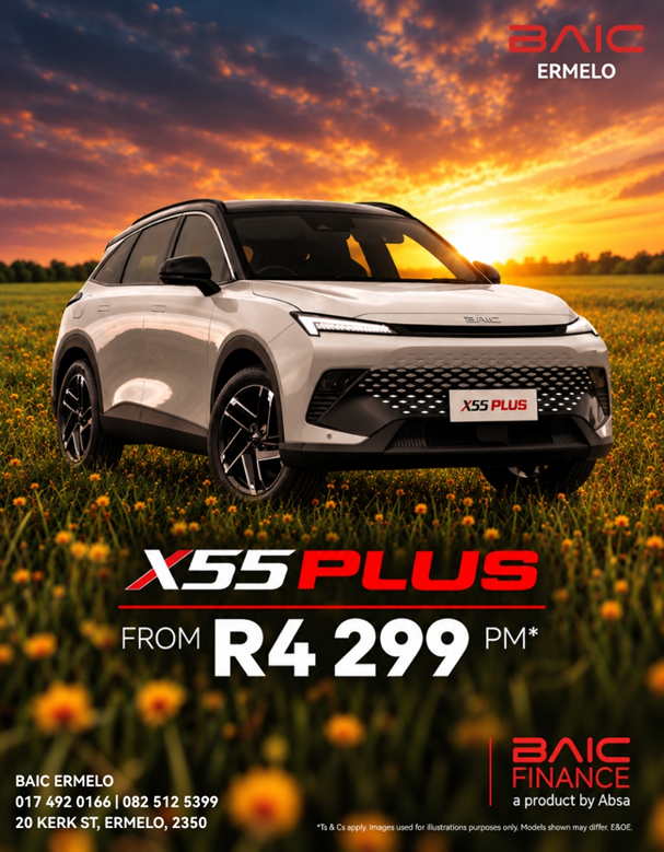 Take your drive to the next level with the BAIC X55 Plus, from just R4 299 PM*.