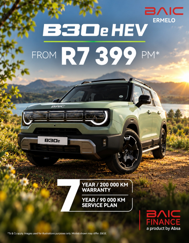 Step into the future of driving with the BAIC B30e HEV, from just R7 399 PM*.