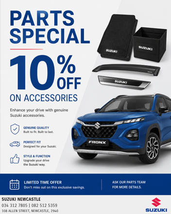 Keep your Suzuki performing at its best with genuine Suzuki parts and accessories from Suzuki Newcastle.
