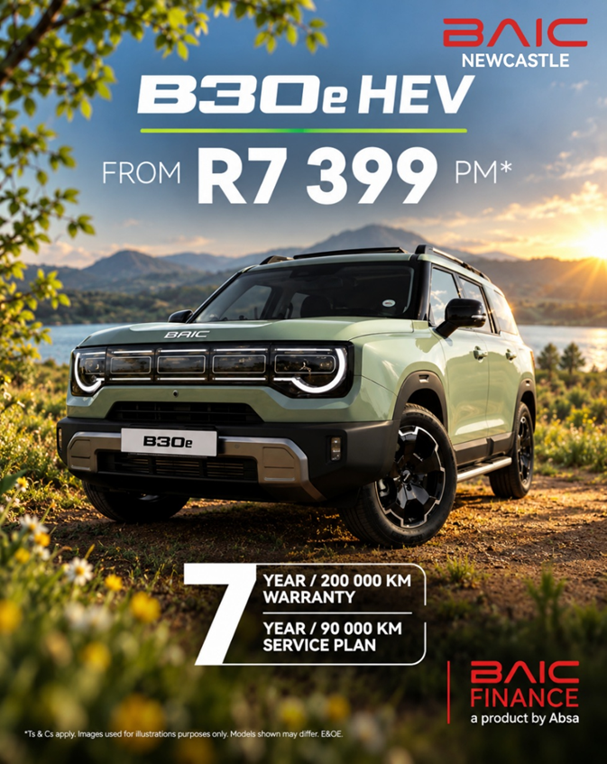 Go further with the BAIC B30e HEV, available from R7 399 PM*.